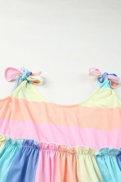 Multicolor Striped Print High Waist Short Sleeve Romper with Pockets