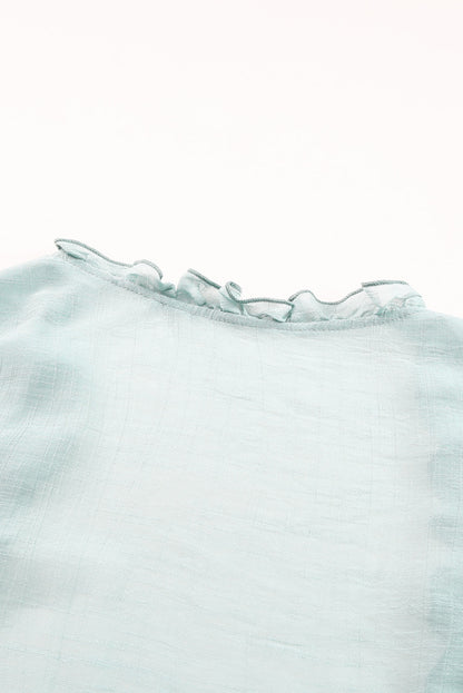 Gray Ruffled Trim Half Sleeve Open Front Kimono