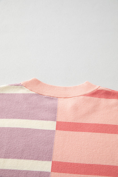 Pink Stripe Colorblock Oversized Sweater