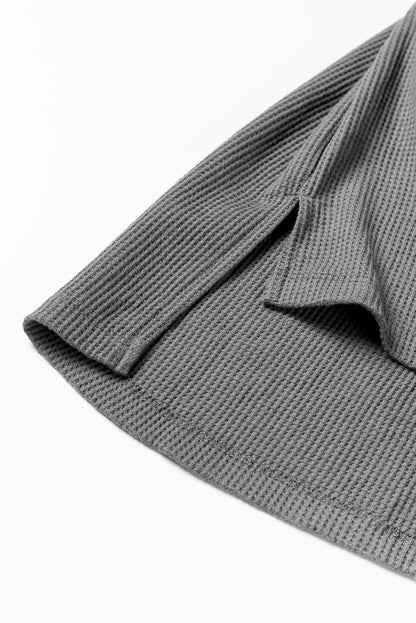 Chestnut Leopard Patchwork Chest Pocket Corded Henley Top