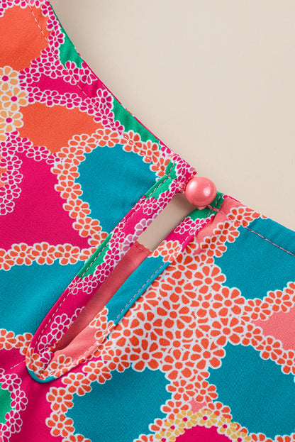 Multicolor Floral Print Bubble Sleeve Shirt