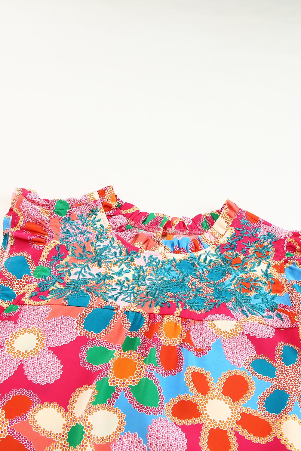 Multicolor Floral Print Smocked Square Neck Ruffles Blouse