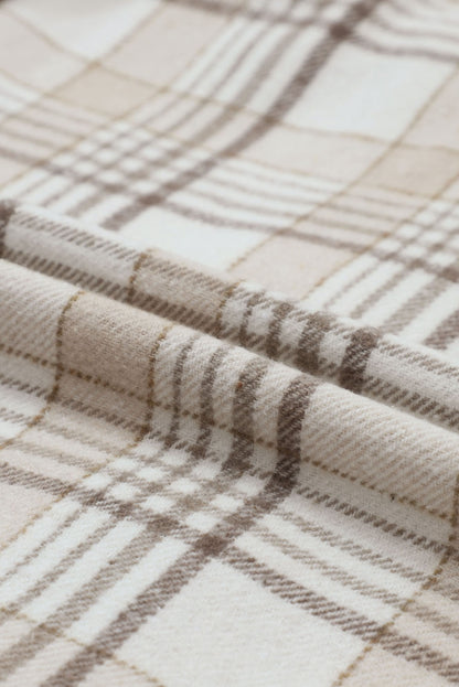 Khaki Printed Plus Size Plaid Print Contrast Hooded Shacket