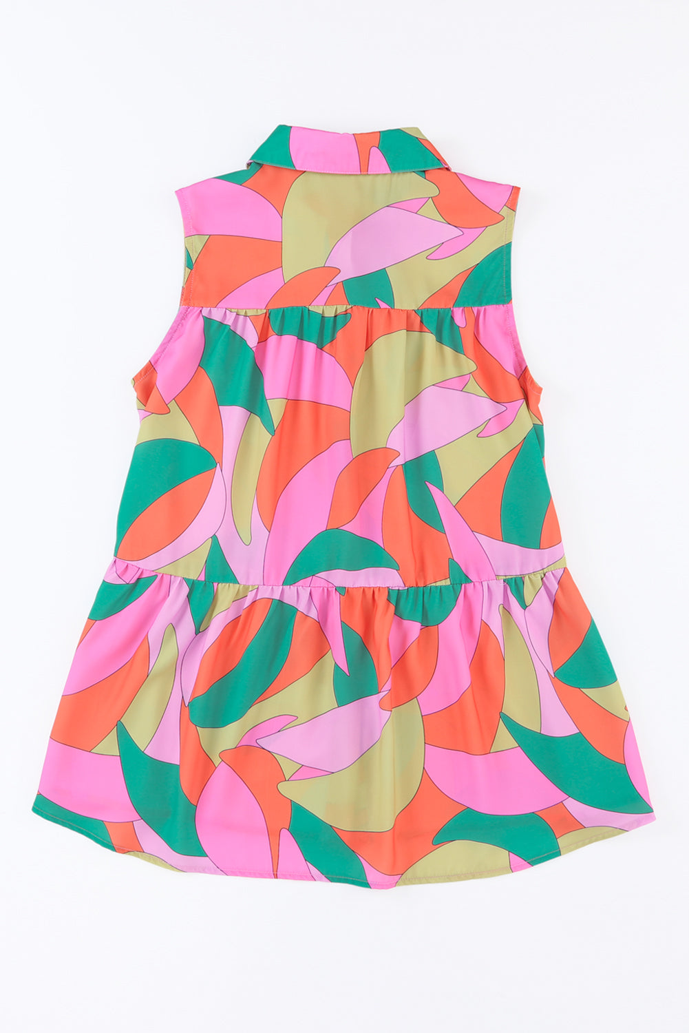 Multicolor Geometric Print Split Neck Ruffle Tiered Mini Dress