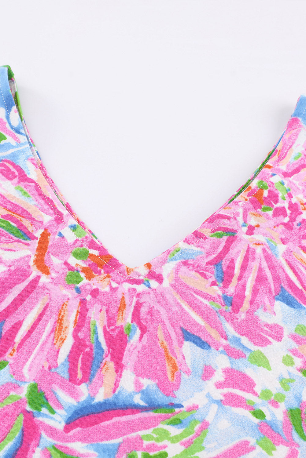 Pink Floral Print Buttoned V Neck Shirt