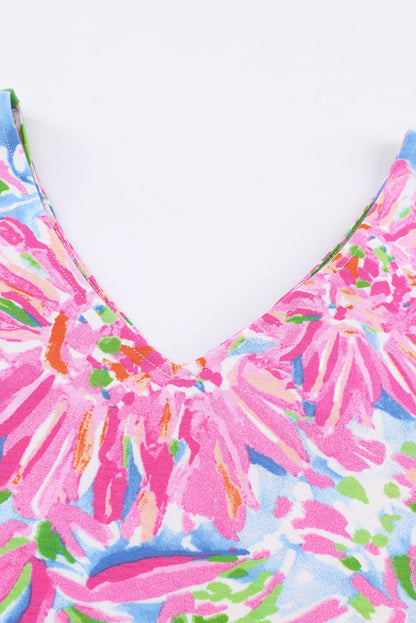 Pink Floral Print Buttoned V Neck Shirt