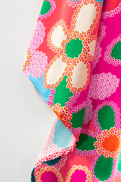 Multicolor Floral Print Bubble Sleeve Shirt