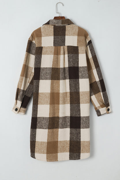 Chestnut Plaid Button-Down Flap Pocket Long Shacket