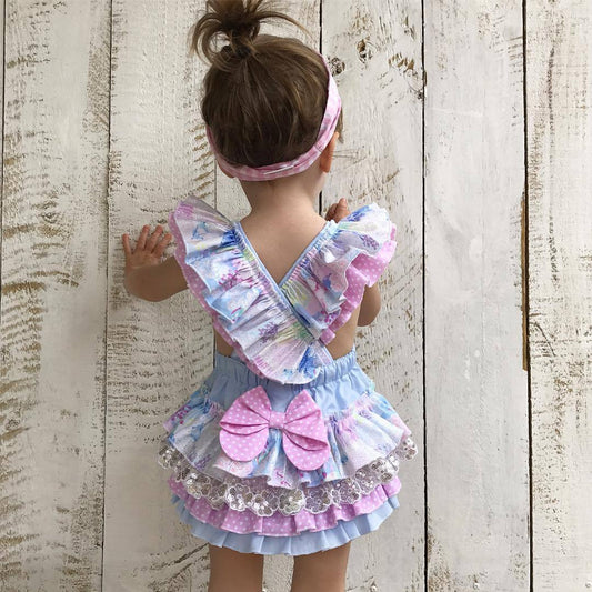Woven Cotton Printed Colorful Girls' Bag Buckle One-piece Romper Romper Children's Clothing