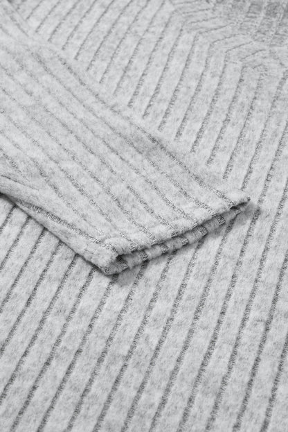 Beige Ribbed Drop Shoulder Henley Top Wide Leg Pants Set