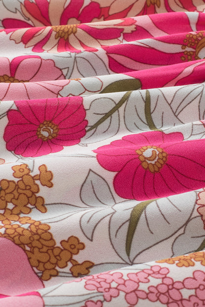 Pink Lace-up Halter Backless High Waist Floral Maxi Dress