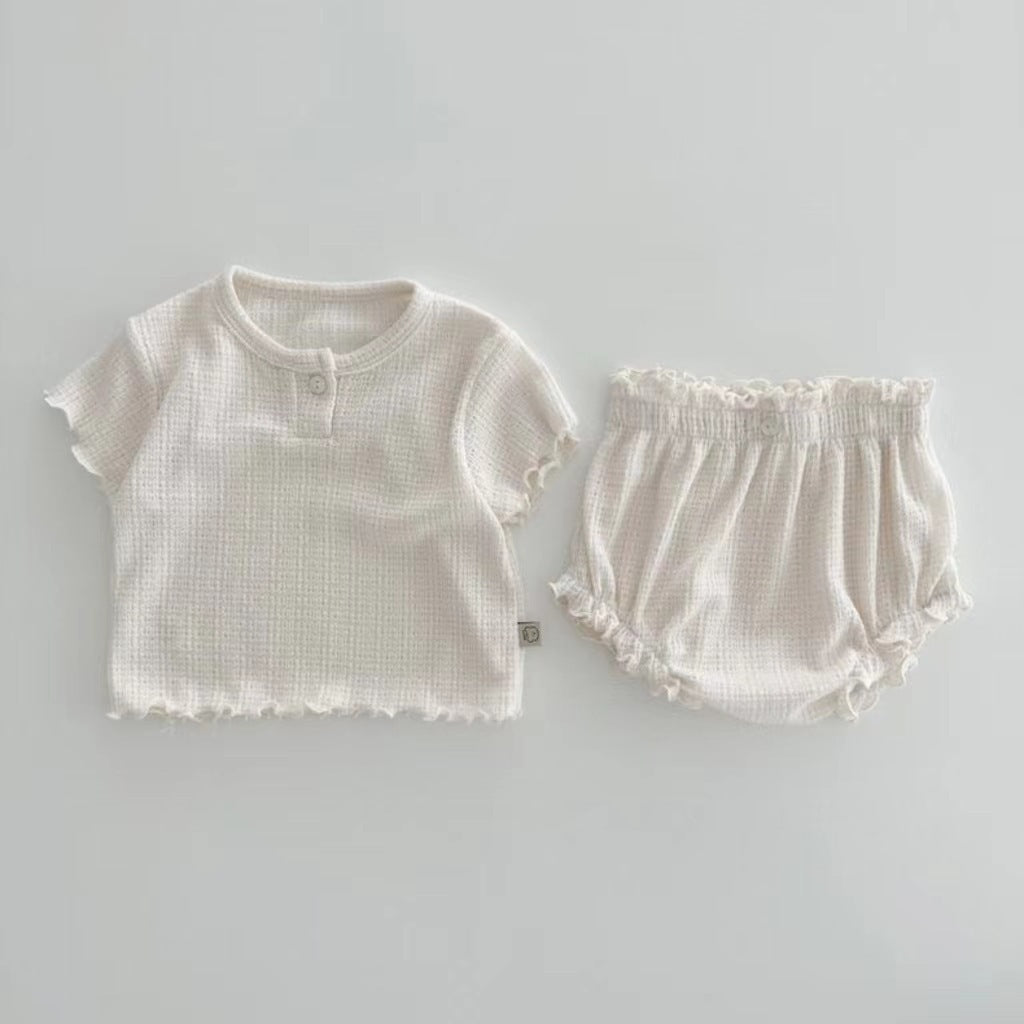 Solid Color Lace Shorts Solid Color Top Short Sleeve Soft And Comfortable Home