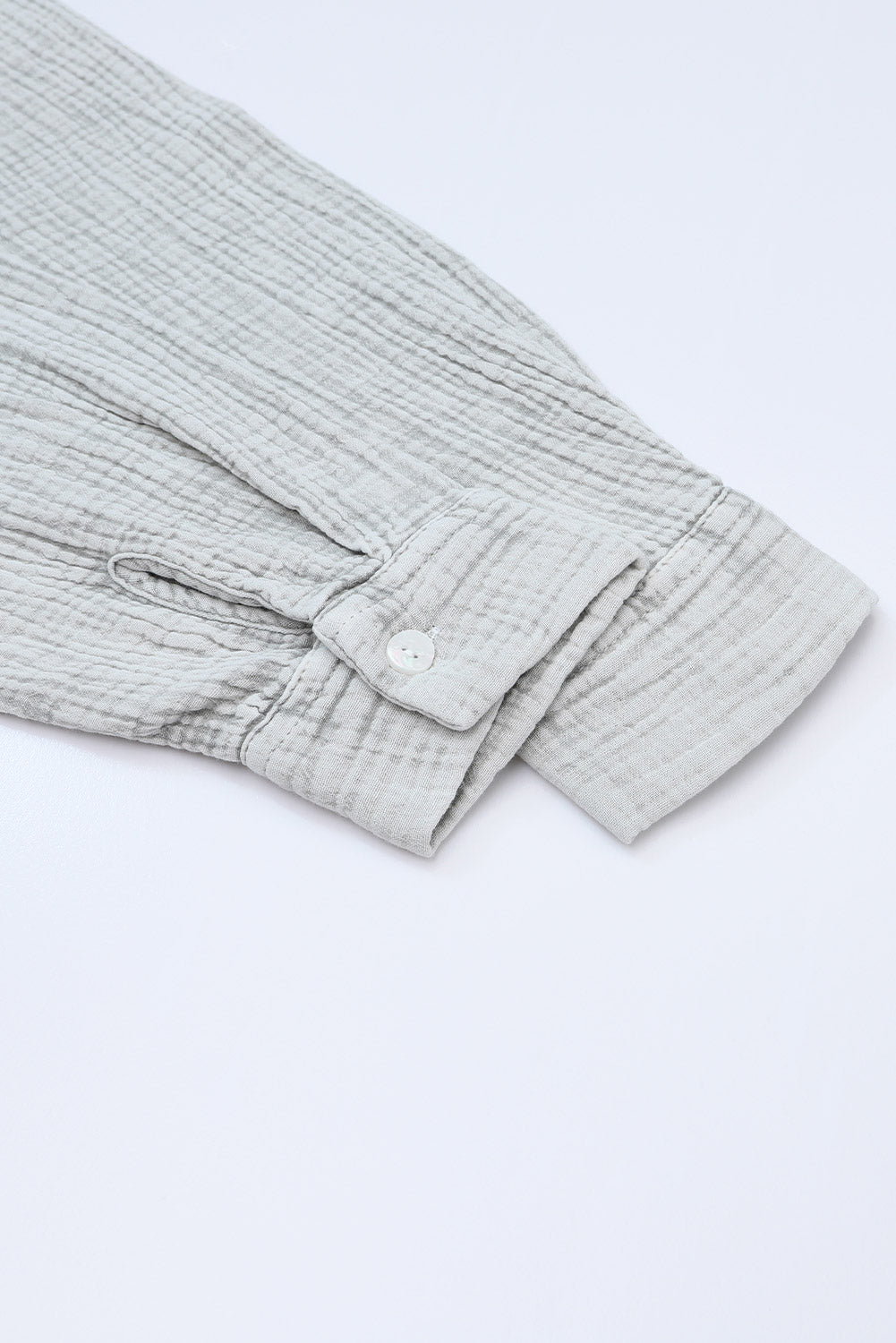 Light Blue Plus Size Split Neck Buttons Crinkled Blouse