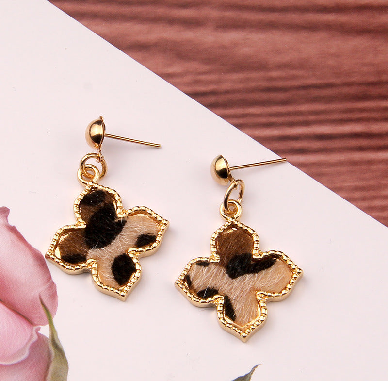 Sexy Leopard Print Earrings Metal Geometric Square Suede Markings Earrings