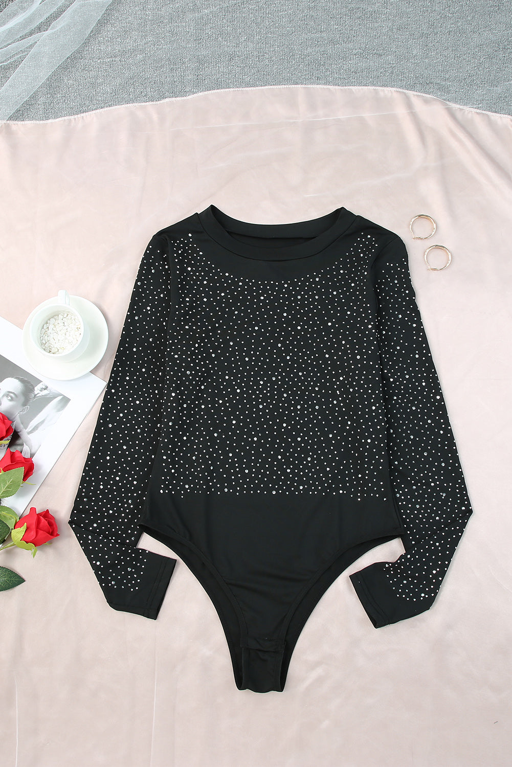 Rose Rhinestone Double Spaghetti Strap Crop Top
