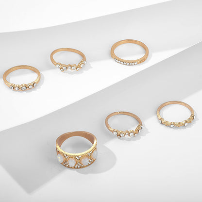 European And American Style Jewelry Diamond Drop-Shaped Opal Ring Set Of 6