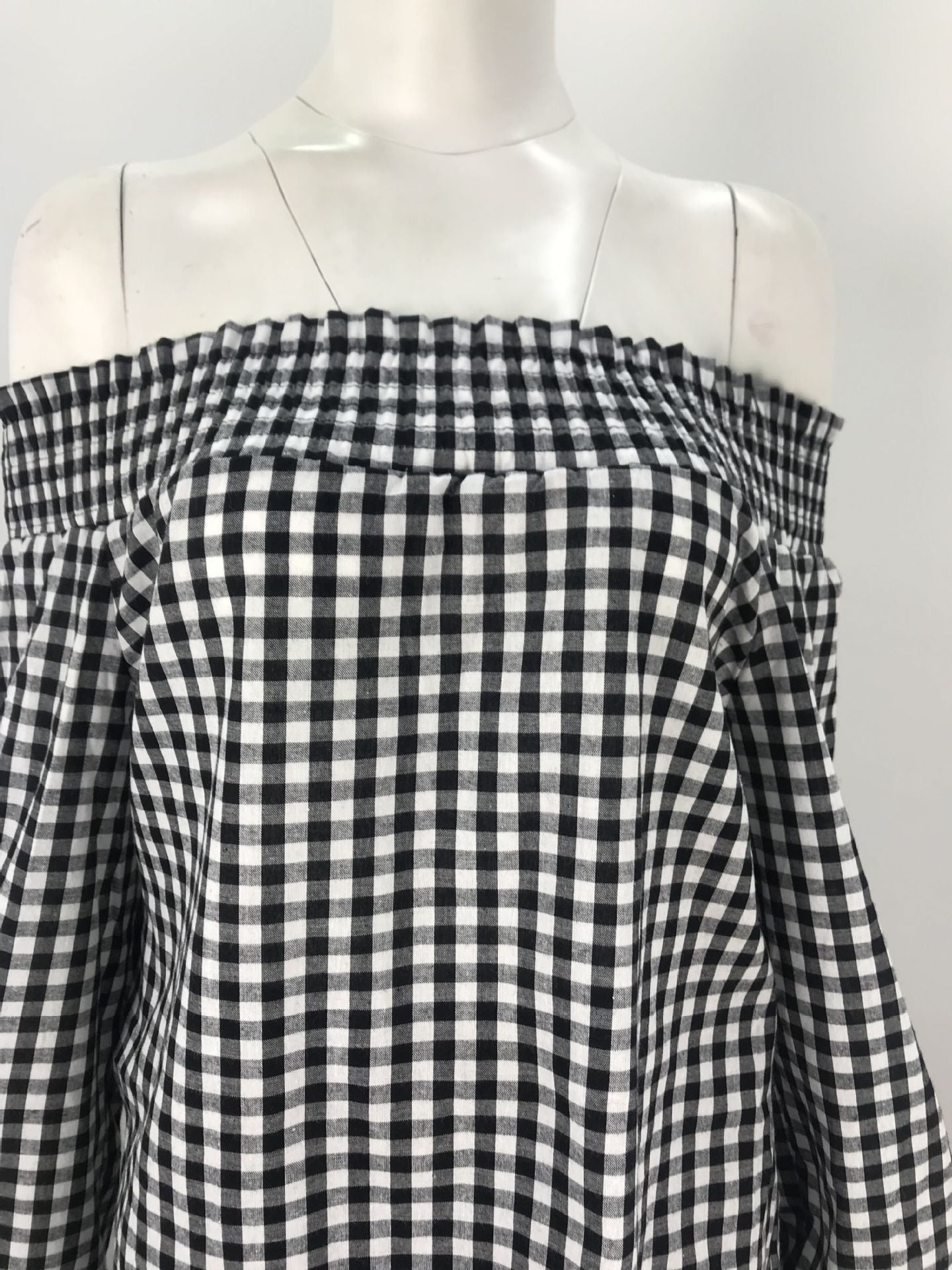 Elastic one-neck plaid all-match casual T-shirt top