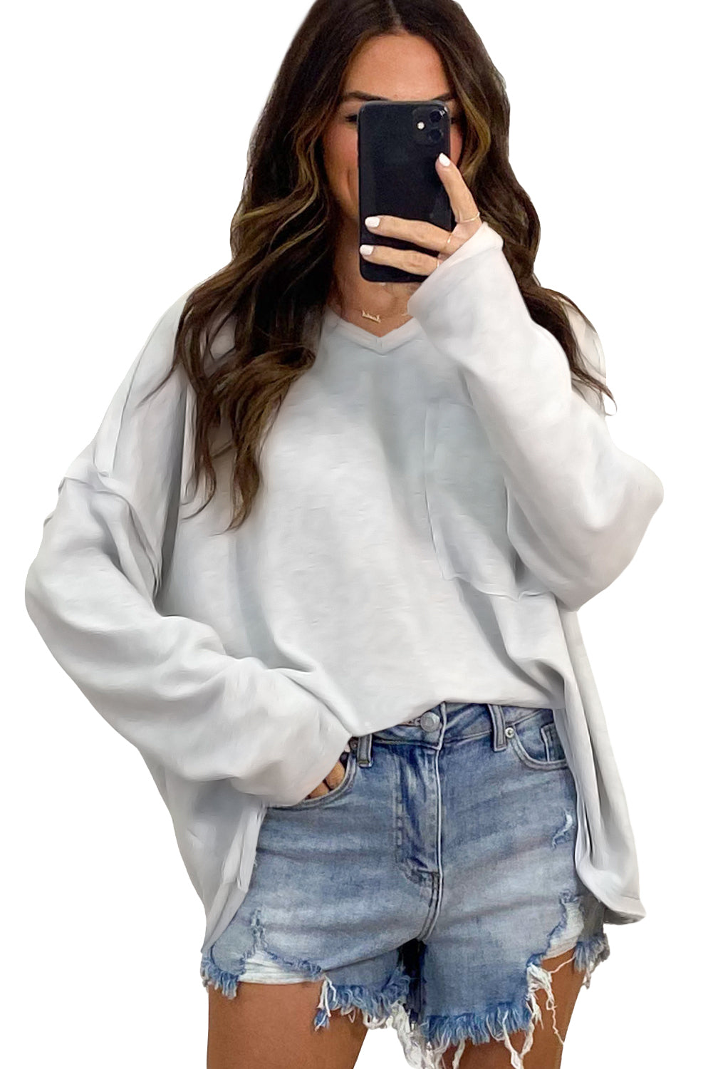 Black Pocketed Oversized Drop Sleeve Top