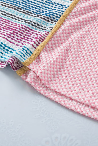 Multicolor Seamed Patchwork V Neck Plus Size Sleeveless Top