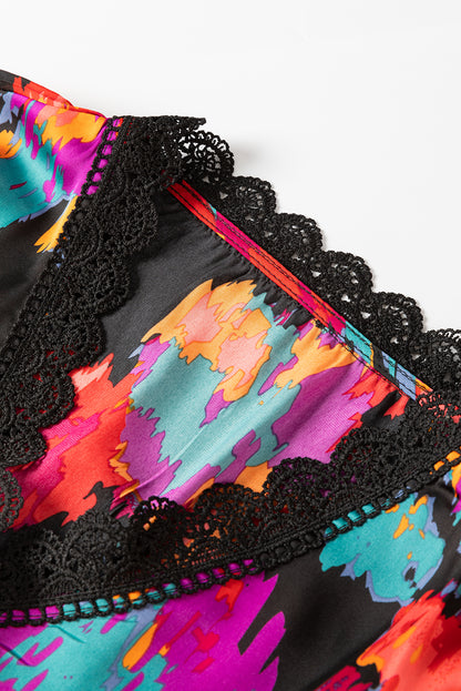 Black Abstract Print Pleated High Waist Maxi Dress