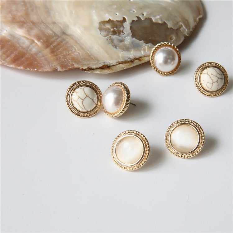 Pearl Cat Eye Stone Earrings