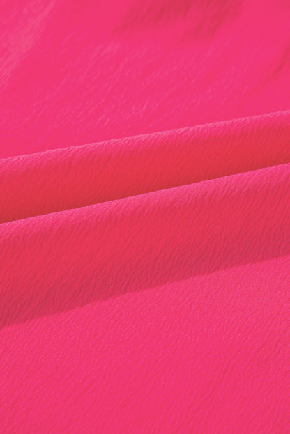 Strawberry Pink Floral Embroidered Flutter Sleeve Pleated O Neck Plus Size Blouse