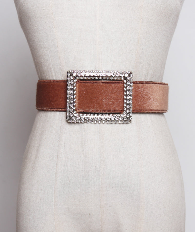 Women's Decorative Fur Wide Belt With Diamond