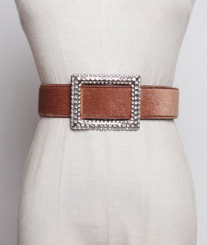 Women's Decorative Fur Wide Belt With Diamond