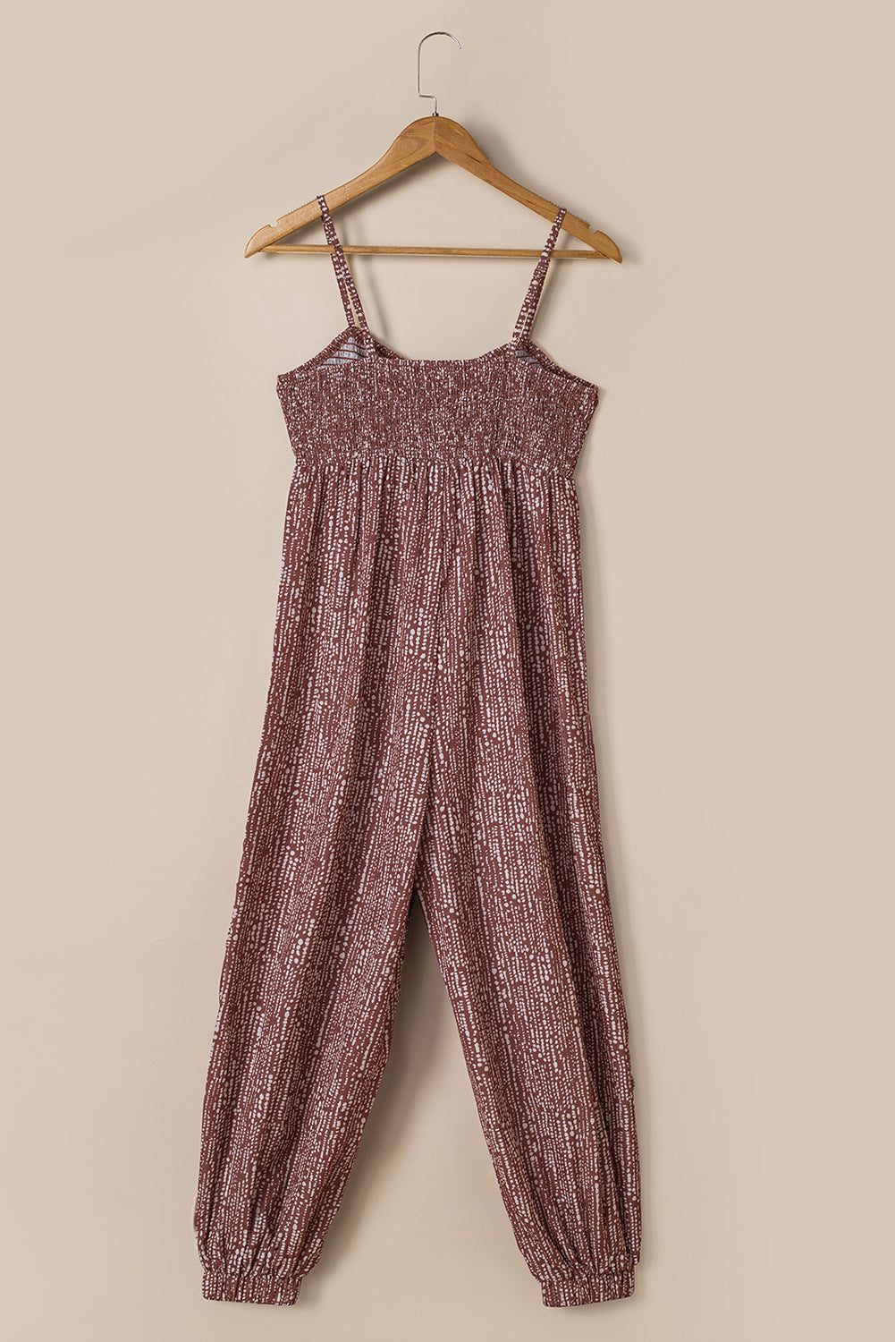 Brown Dotty Printed Puffy Trouser Legs Sleeveless Jumpsuit