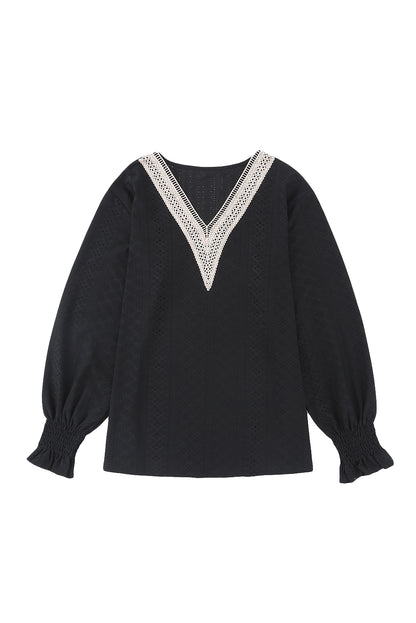 Green Lace Trim V Neck Short Sleeve Blouse