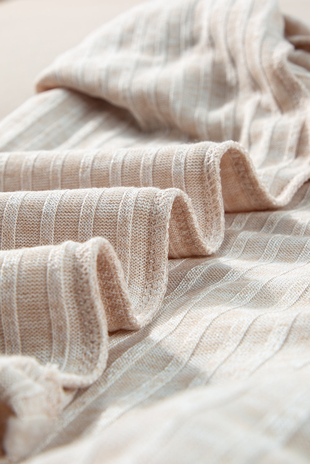 Apricot Ribbed Knit Loose Long Sleeve Top Skinny Pants Set