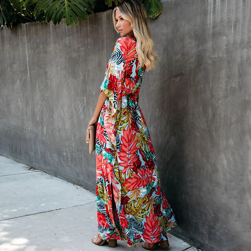 Women's Printed Long Skirt Sun Protection Clothing Beach Coat Cardigan