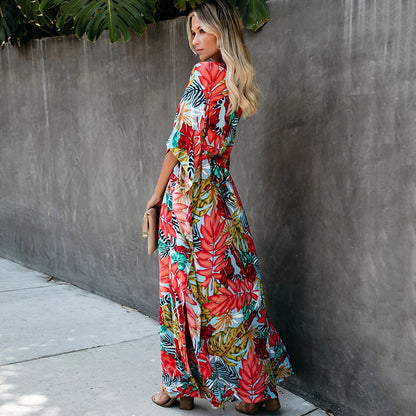 Women's Printed Long Skirt Sun Protection Clothing Beach Coat Cardigan