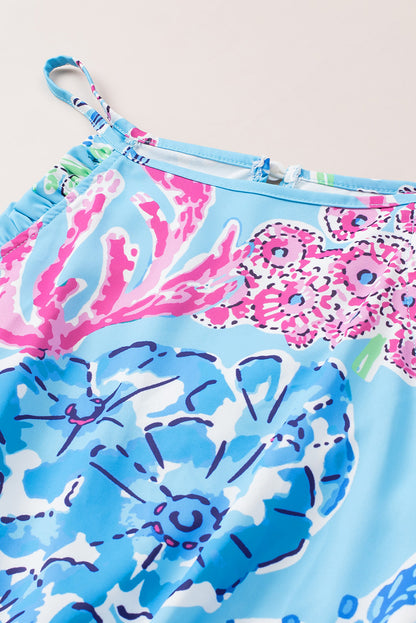 Floral Print Pocketed Frill Sleeveless Romper