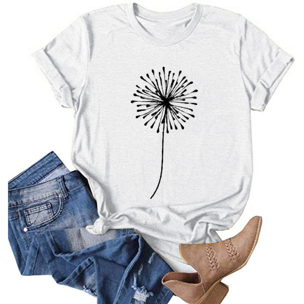 Men's And Women's Fashion Sunflower Print Short-sleeved T-shirt Top