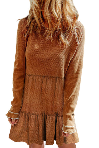 Apricot Pink Textured Round Neck Long Sleeve Top