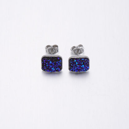 Girls' Sweet Personality Ear Studs Multi-specification Square Concave-convex Vug Starry Rhinestone Earrings