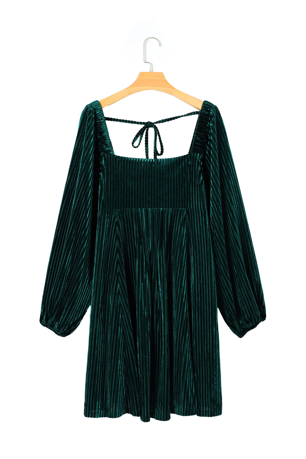Blackish Green Smocked Ribbed Velvet Babydoll Top