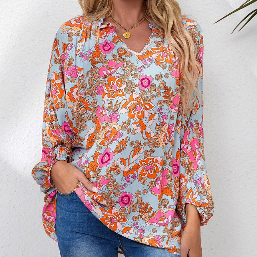 New Printed Chiffon Shirt Summer Thin V-neck