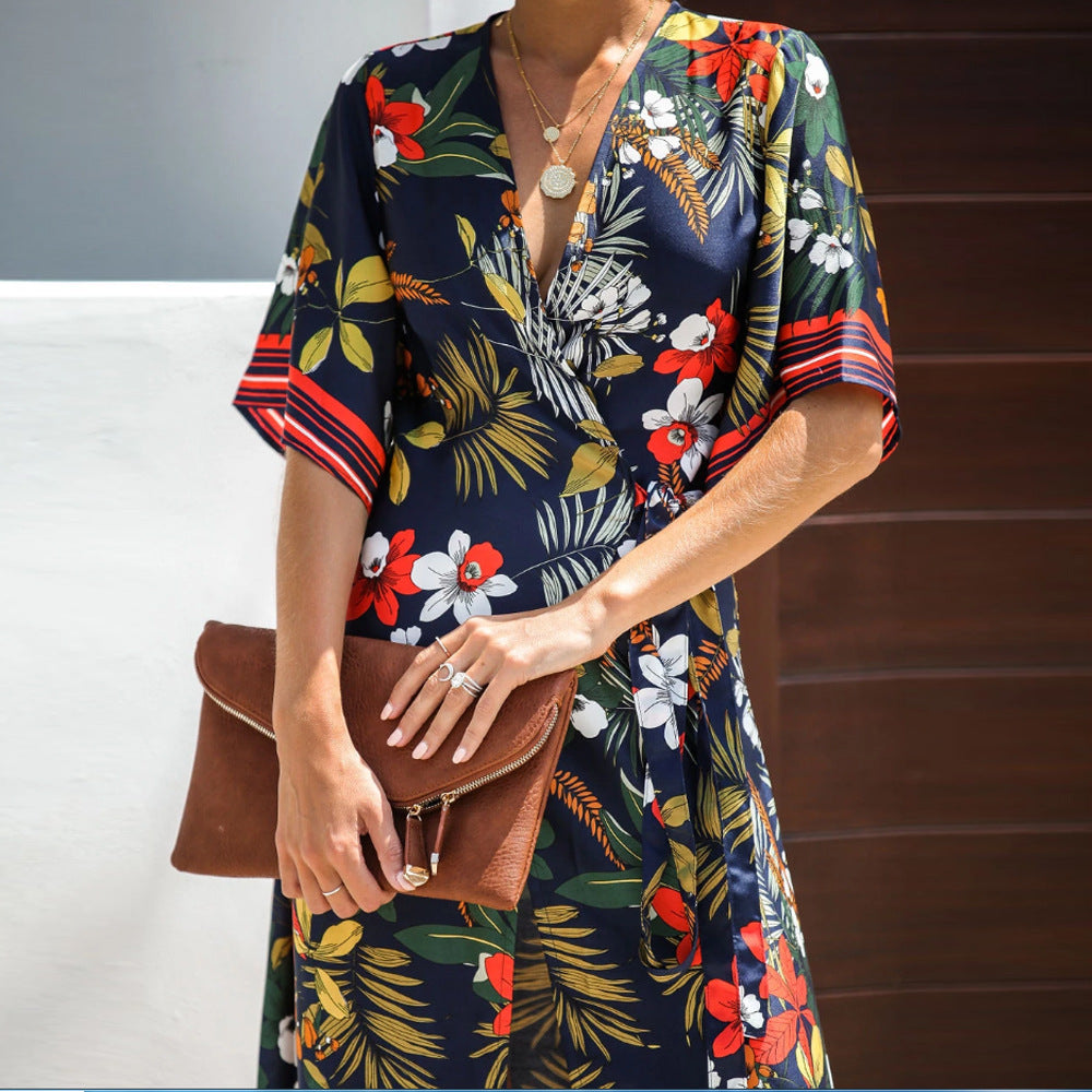 Women's Cardigan Lace-up Vacation Sun Protection Clothing Bohemian Printed Dress