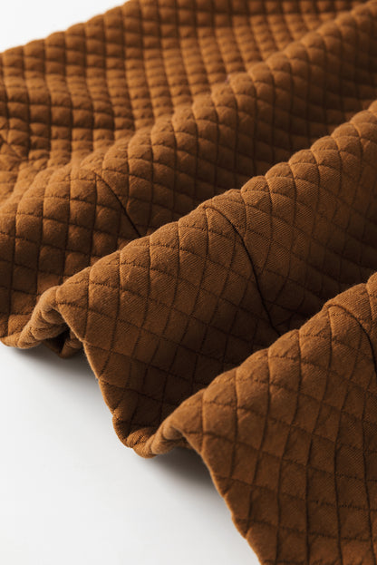 Parchment Drawstring Kangaroo Pocket Quilted Hooded Dress