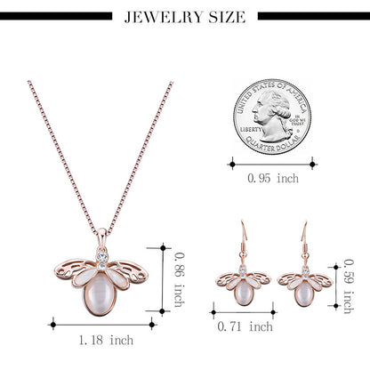 Simple Style Alloy Inlaid Zircon Necklace Earrings Opal Jewelry Two-piece Set