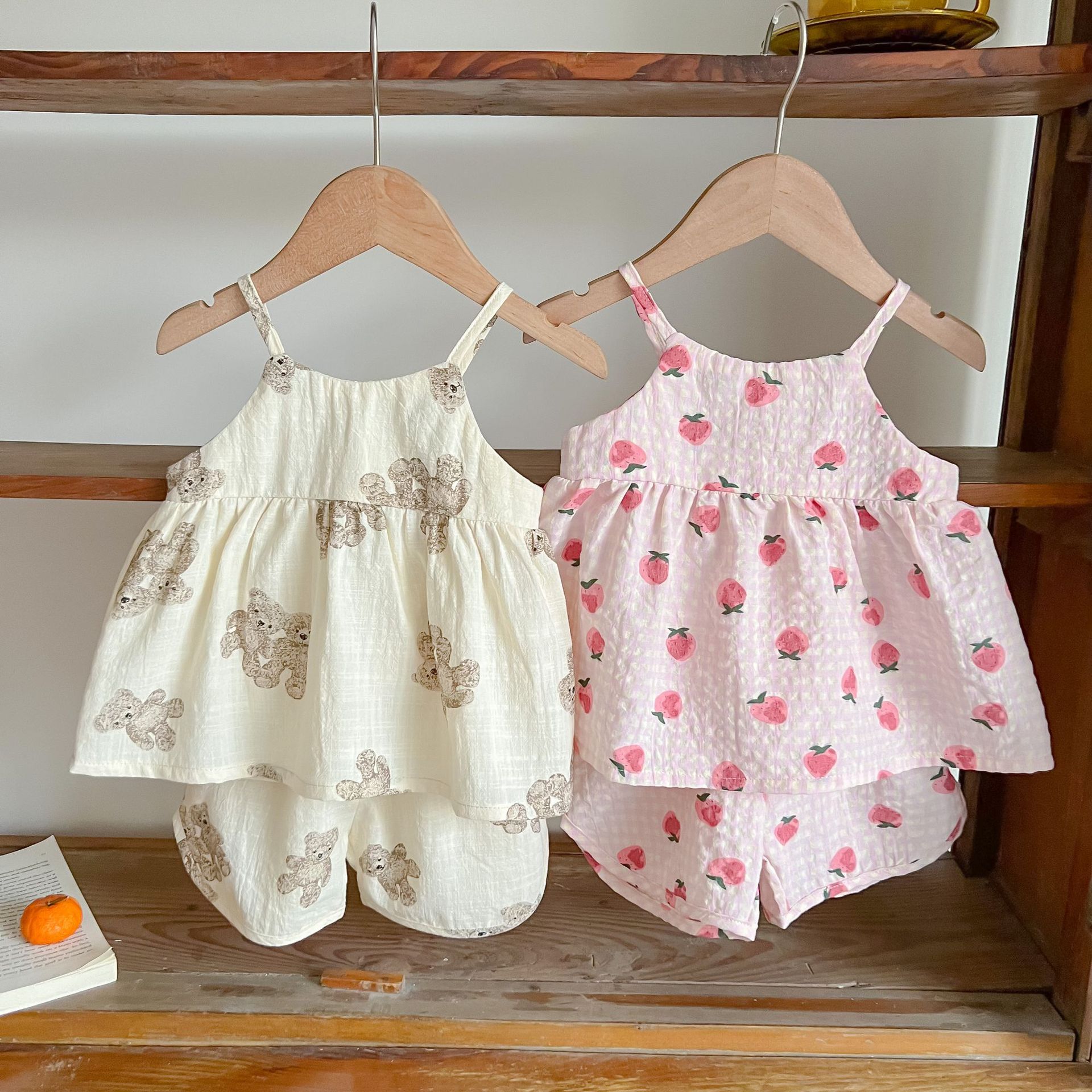 Baby's Home Wear Summer Printed Cotton Gauze Suspender Top Shorts Two-piece Set