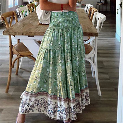 Women's Clothing Printed Skirt Casual High Waist Long Skirt