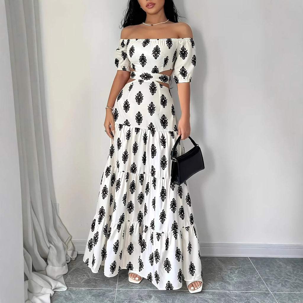 Womens Summer Printed Bandage Sexy A-Line Off-Shoulder Tube Dress