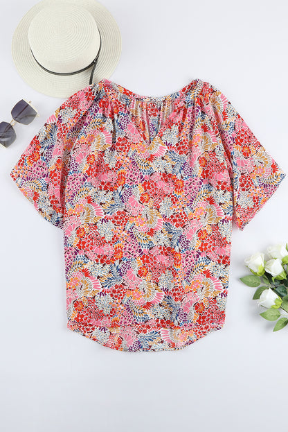 Red Cakewalk Floral Smocked Blouse