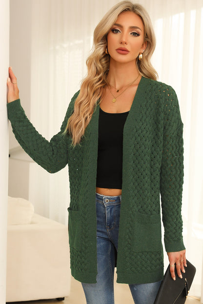 Chestnut Weave Knit Side Pockets Plus Size Cardigan