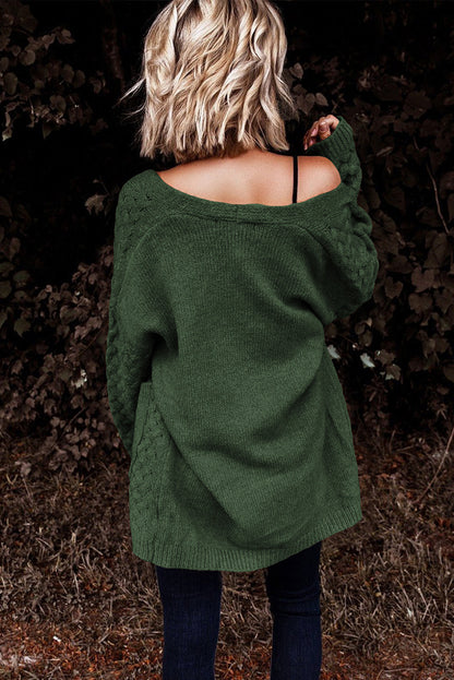 Chestnut Weave Knit Side Pockets Plus Size Cardigan