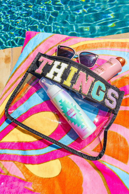 Black SNACKS Chenille Letters Zipped Clear Pouch