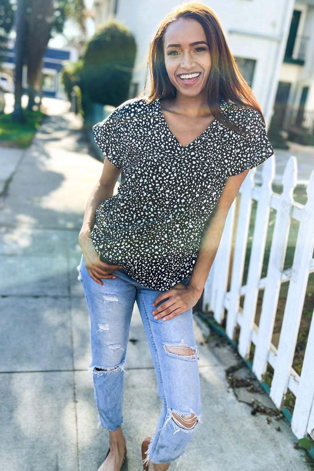 Feeling Bold Black Animal Print Short Sleeve Top